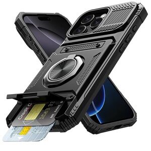 Vofolen Black Protective iPhone 16 Pro Case with Wallet Card Holder